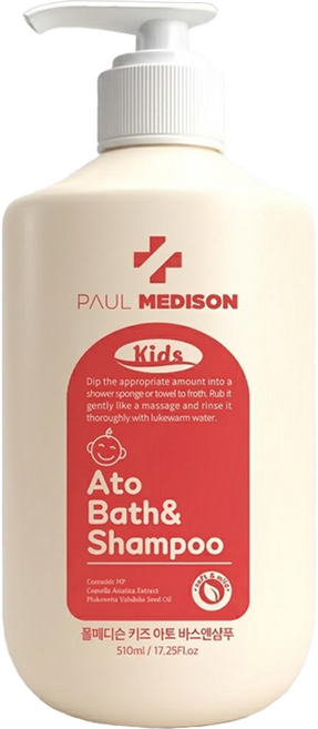 PAUL MEDISON Kids Ato 弱酸性洗髮沐浴露 嬰兒爽身粉香, 510ml, 1瓶