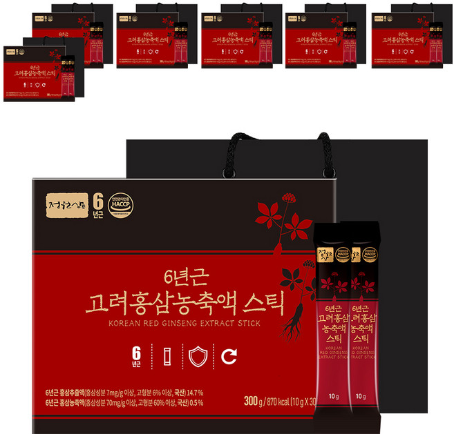 정원삼 6년근 고려홍삼 농축액 스틱 30개입 + 쇼핑백, 300g, 7세트