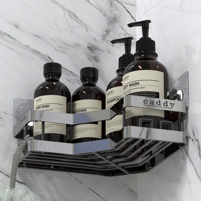 퍼플고릴라 캐디디자인 알테그리츠 STS304 무타공 고강도 프레임 욕실선반 코너형, ChromeSilver, 1개