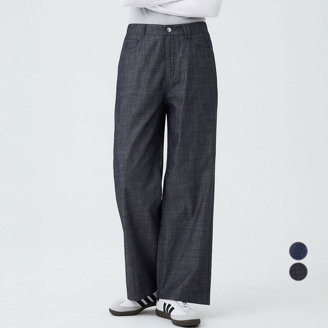 ELLEPARIS 여성용 리넨라이크 경량 데님 와이드 팬츠