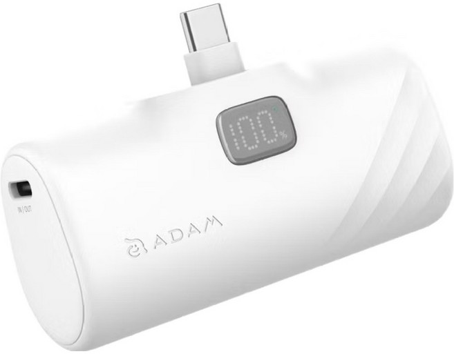 ADAM elements 亞果元素 LED 顯示口袋型行動電源 5000mAh PD 20W 快充 USB-C, GRAVITY F5C, 白色