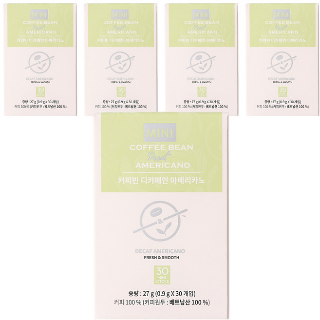 커피빈 디카페인 아메리카노 원두커피스틱, 900mg, 30개입, 5개