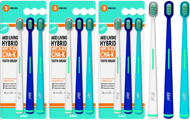 아케이 리빙 하이브리드 민트블랙 차크칫솔, 3세트, 3개
