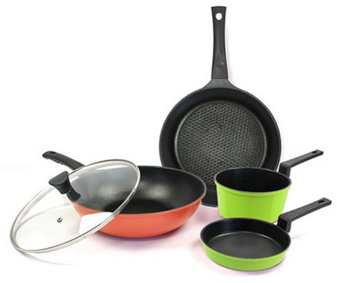 Kitchen-Art 鑽石不沾鍋 五件組, 混合顏色, 28公分平底鍋 + 28公分炒鍋 + 玻璃鍋蓋28公分 + 16公分圓形煎蛋鍋 + 16公分醬汁鍋, 1組