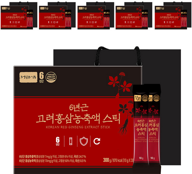 정원삼 6년근 고려홍삼 농축액 스틱 30개입 + 쇼핑백, 300g, 6세트