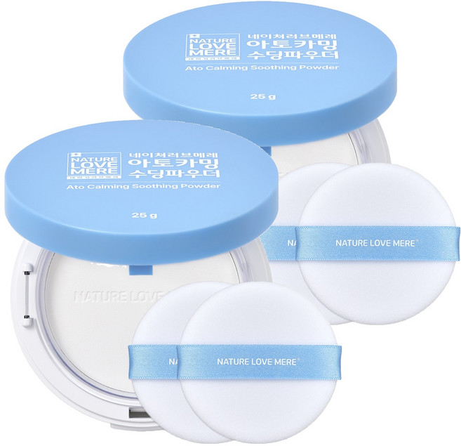 네이쳐러브메레 아토카밍 수딩파우더 무향+퍼프 2개, 2세트, 25g