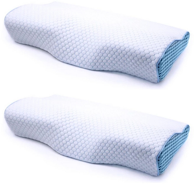 HONDONI 人體工學4D蝶型枕 記憶枕頭, 天絲藍, 2個