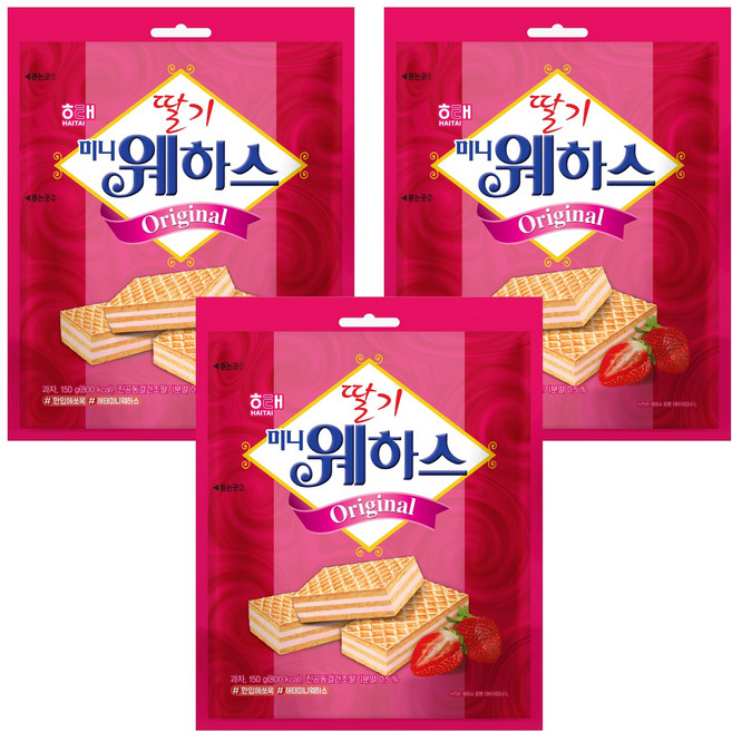 해태제과 딸기 미니 웨하스, 150g, 3개