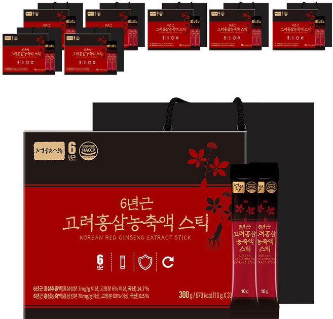 정원삼 6년근 고려홍삼 농축액 스틱 30개입 + 쇼핑백, 300g, 8세트