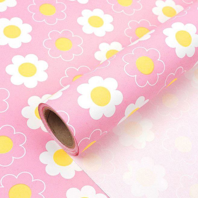 포포팬시 플라워 종이 롤포장지, 핑크, 1개