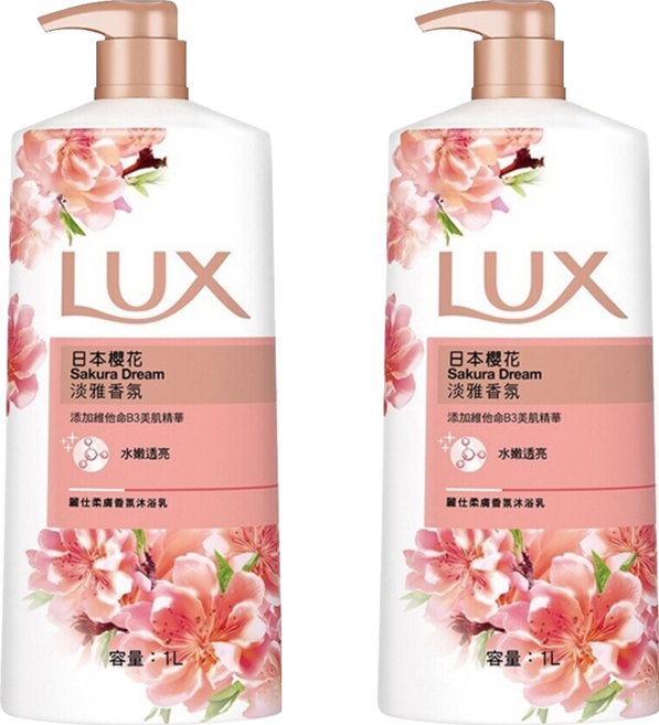LUX 麗仕 柔膚香氛沐浴乳 日本櫻花, 1L, 2瓶