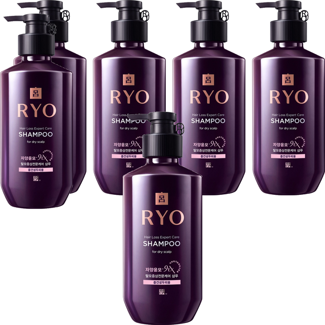 려 자양윤모 9EX 탈모증상전문케어 샴푸 중건성두피용, 400ml, 6개
