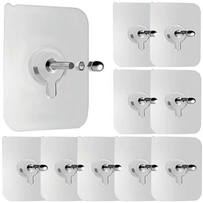 더리빙 투명 강력 접착식 나사 너트 후크 14mm, 혼합색상, 10개