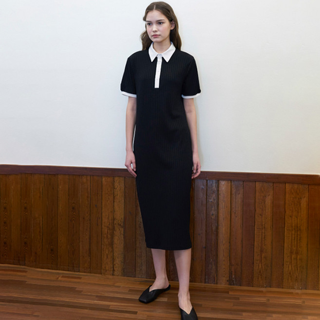 LARTIGENT LTG3 COLLAR 短袖連衣裙, 黑色的