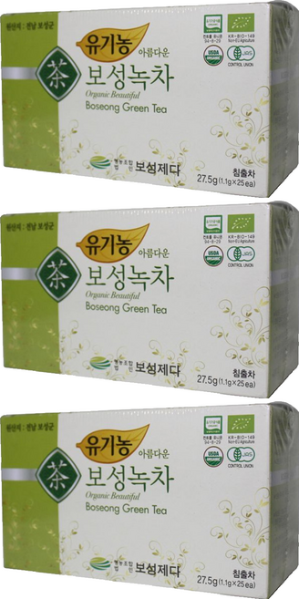 보성제다 유기농 아름다운 보성녹차, 1.1g, 25개입, 3개
