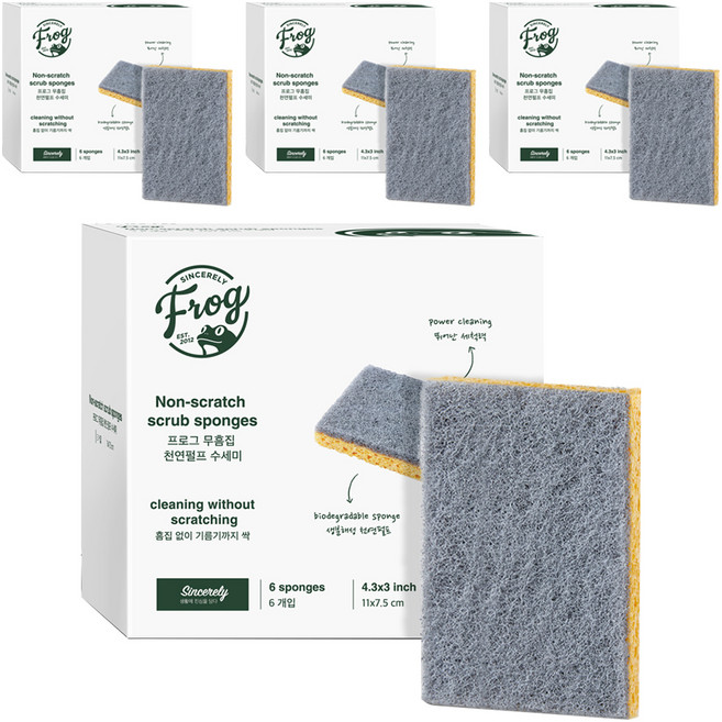 프로그 무흠집 펄프 수세미, 6개입, 4개