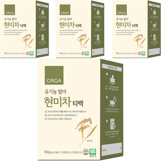 올가홀푸드 유기농 발아 현미차 티백, 10g, 15개입, 4개