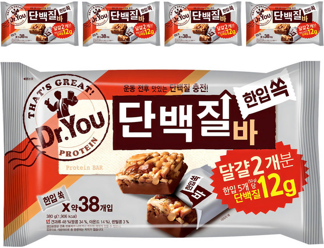 닥터유 한입쏙 단백질바, 380g, 5개