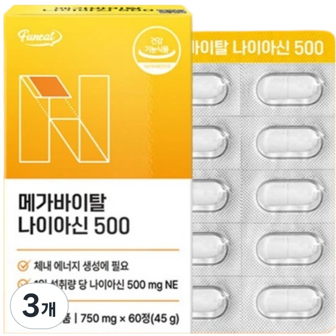 퍼니트 메가 바이탈 고함량 나이아신 500 45g, 3개, 60정 - 쿠팡