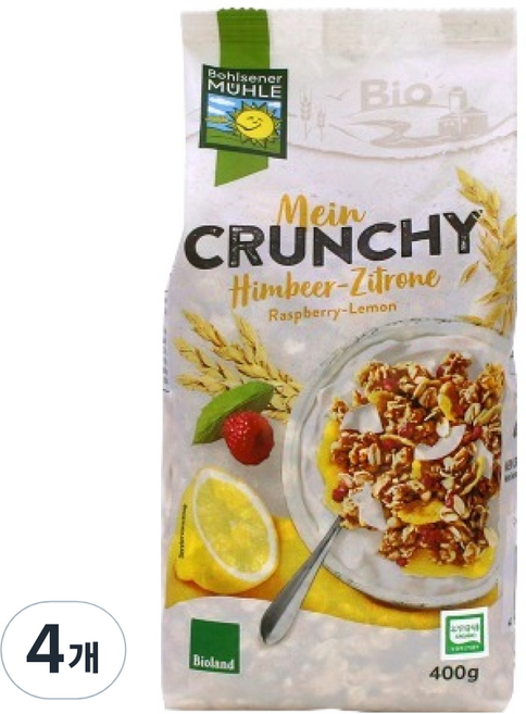 볼제너뮬러 유기농 요구르트 레몬 크런치 그래놀라, 400g, 4개