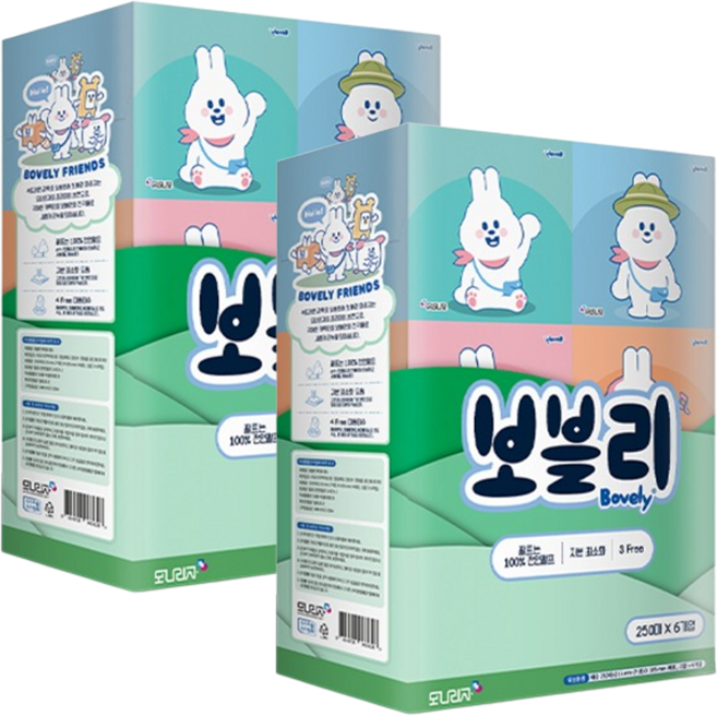 보블리 모나리자 천연펄프 미니티슈 2겹 6종, 250매, 12개