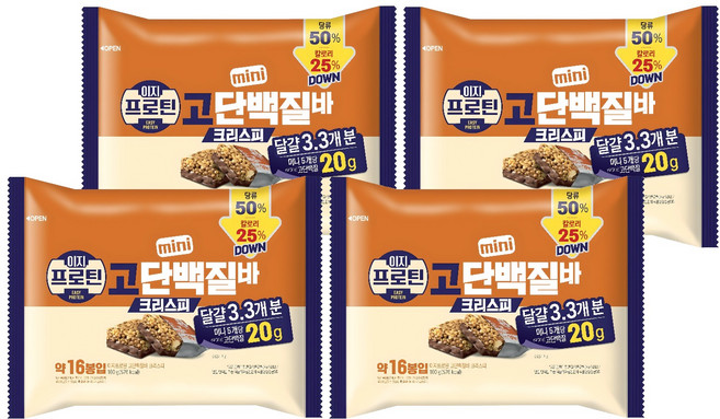 롯데웰푸드 이지프로틴 크리스피 미니 고단백질바, 160g, 4개