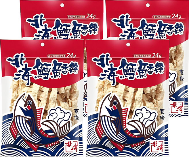 北海 鱈魚香絲 寬條, 80g, 4包