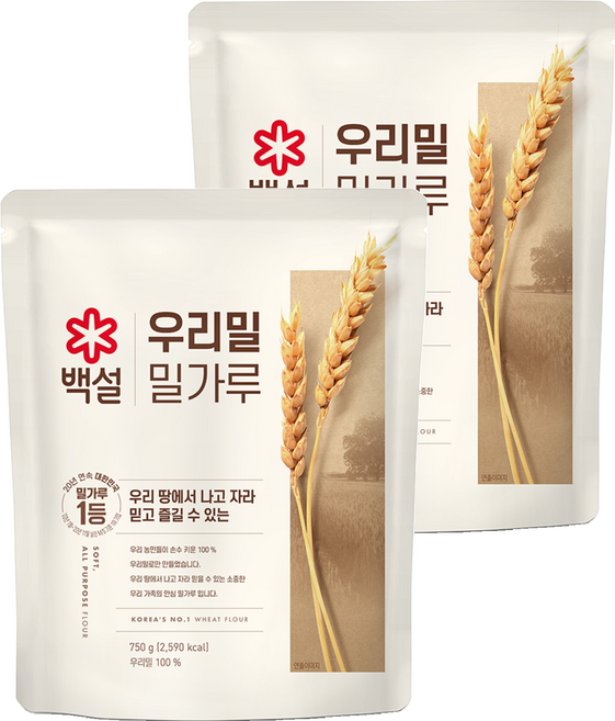 백설 우리밀 밀가루, 750g, 2개