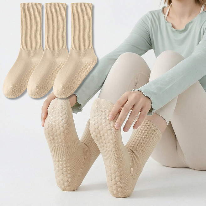 얼리포츠 여성용 논슬립 필라테스 요가 중목 양말 3켤레