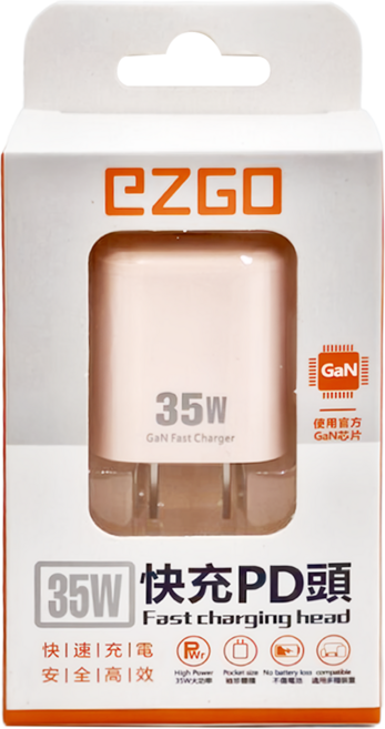 eZGO PHONE ACCESSORIES 35W USB + TypeC 雙孔快充頭, 粉色, 1個