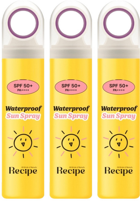 레시피 워터프루프 선스프레이 SPF50+ PA++++, 3개, 80ml