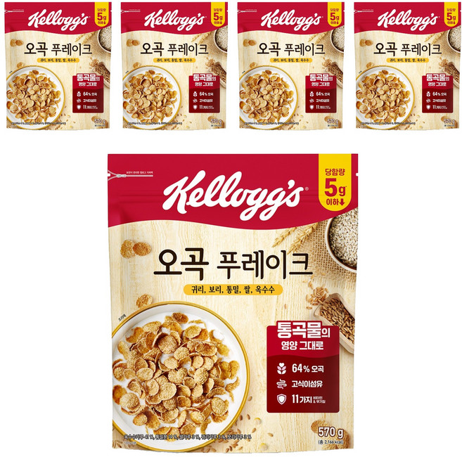 켈로그 오곡 푸레이크 시리얼, 570g, 5개