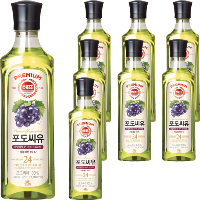 해표 포도씨유, 500ml, 8개