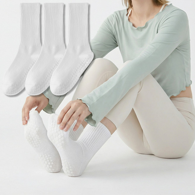 얼리포츠 여성용 논슬립 필라테스 요가 중목 양말 3세트