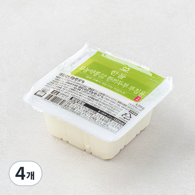 한둘 무농약 인증 콩으로 만든 한끼 두부 부침용, 120g, 4개