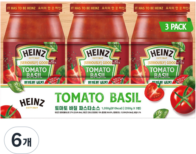 하인즈 토마토 바질 파스타 소스, 350g, 6개
