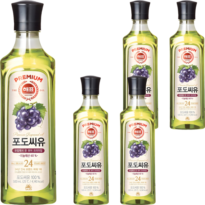 해표 포도씨유, 500ml, 5개