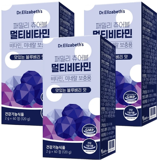 닥터엘리자베스 패밀리 츄어블 멀티비타민, 60정, 3개 - 쿠팡