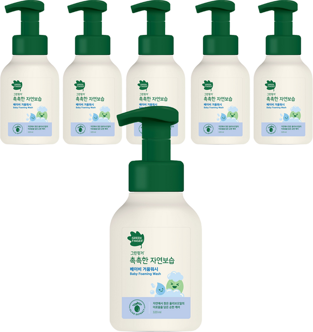그린핑거 촉촉한 자연보습 베이비 거품 워시, 320ml, 6개