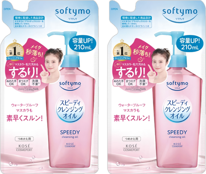 KOSE 高絲 softymo 絲芙蒂 台灣公司貨 乾濕兩用極淨卸粧油補充包, 210ml, 2包