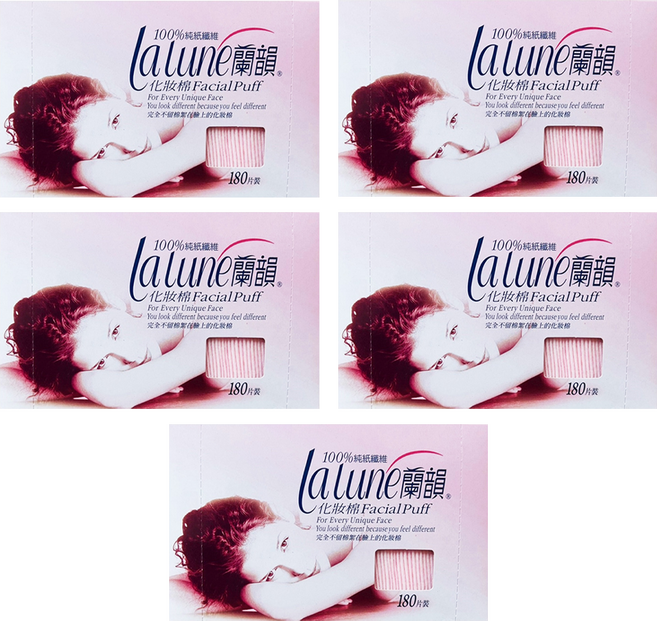 lalune 蘭韻 台灣公司貨 紙纖化妝棉 包裝顏色隨機, 180片, 5盒
