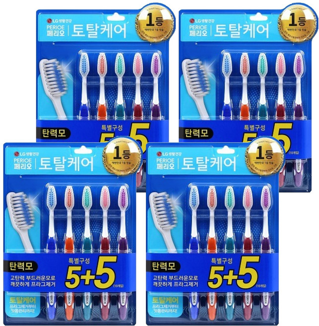 페리오 토탈케어 탄력모 칫솔, 10개입, 4개