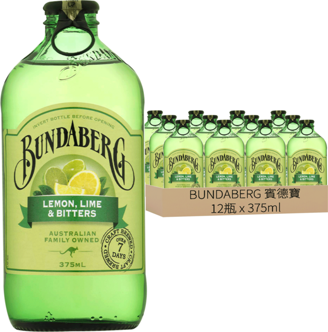 BUNDABERG 賓德寶 檸檬風味氣泡飲, 375ml, 12瓶