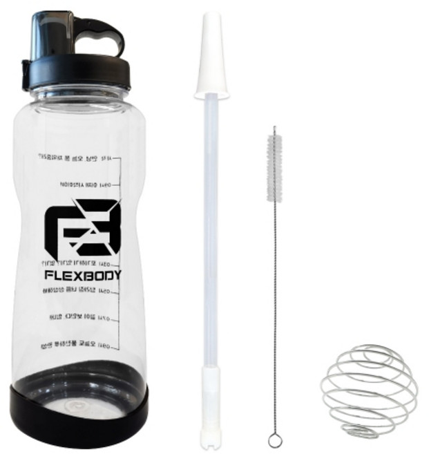플렉스바디 트라이탄 물병 + 빨때 1p + 세척솔 + 쉐이커볼, 혼합 색상, 2L, 1개