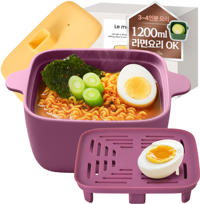 르메이드 한끼완성 실리콘 전자레인지 멀티 사각 찜기 1.2L 세트, 본체 + 찜발이 + 뚜껑, 1세트, 고구마