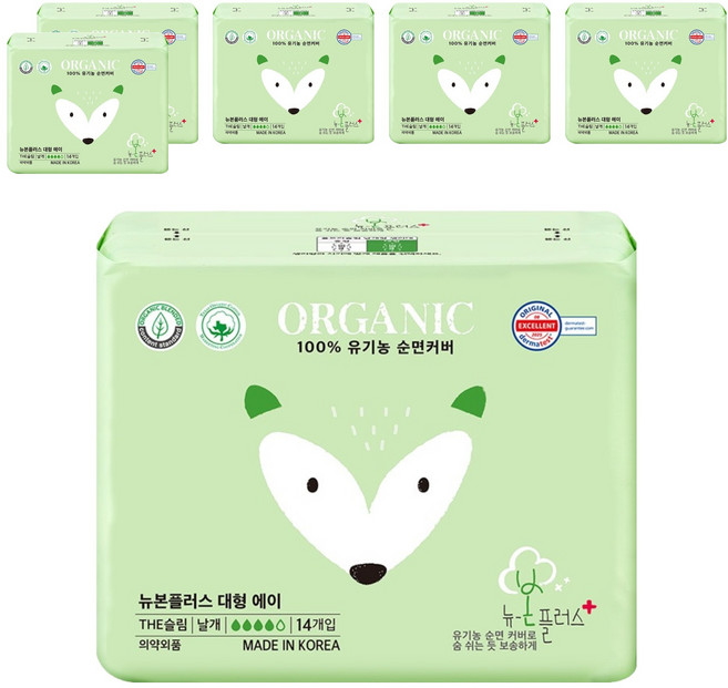 유기농본 뉴본플러스 슬림한 생리대, 대형, 12개입, 6개