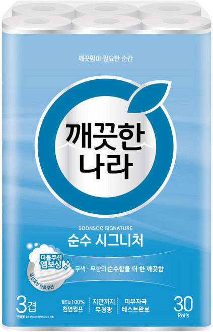 깨끗한나라 순수 시그니처 천연펄프 3겹 화장지, 30m, 30롤, 1개