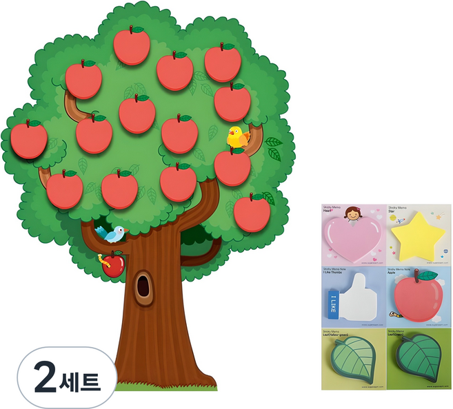 슈퍼쌤 대형 사과나무 환경미화 포스트잇 6종 세트, 혼합색상, 2세트