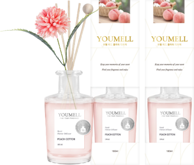 유멜 리드 플라워 디퓨저, 피치코튼, 180ml, 2개