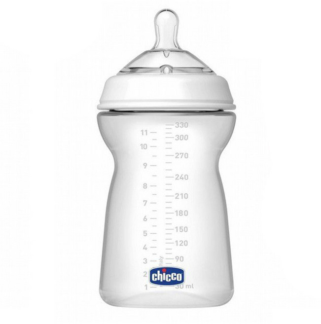 chicco 天然母感2倍防脹PP奶瓶三孔 快速流量 6個月以上, Clear, 330ml, 1個